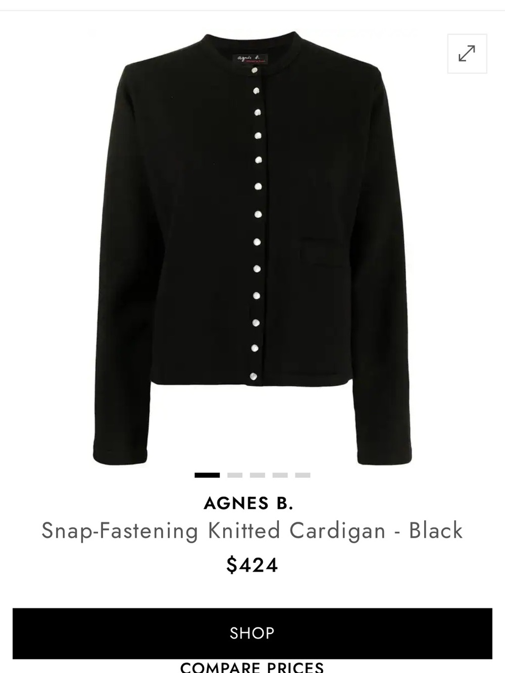 Agnes B. Black Snap-Front Crewneck Cardigan